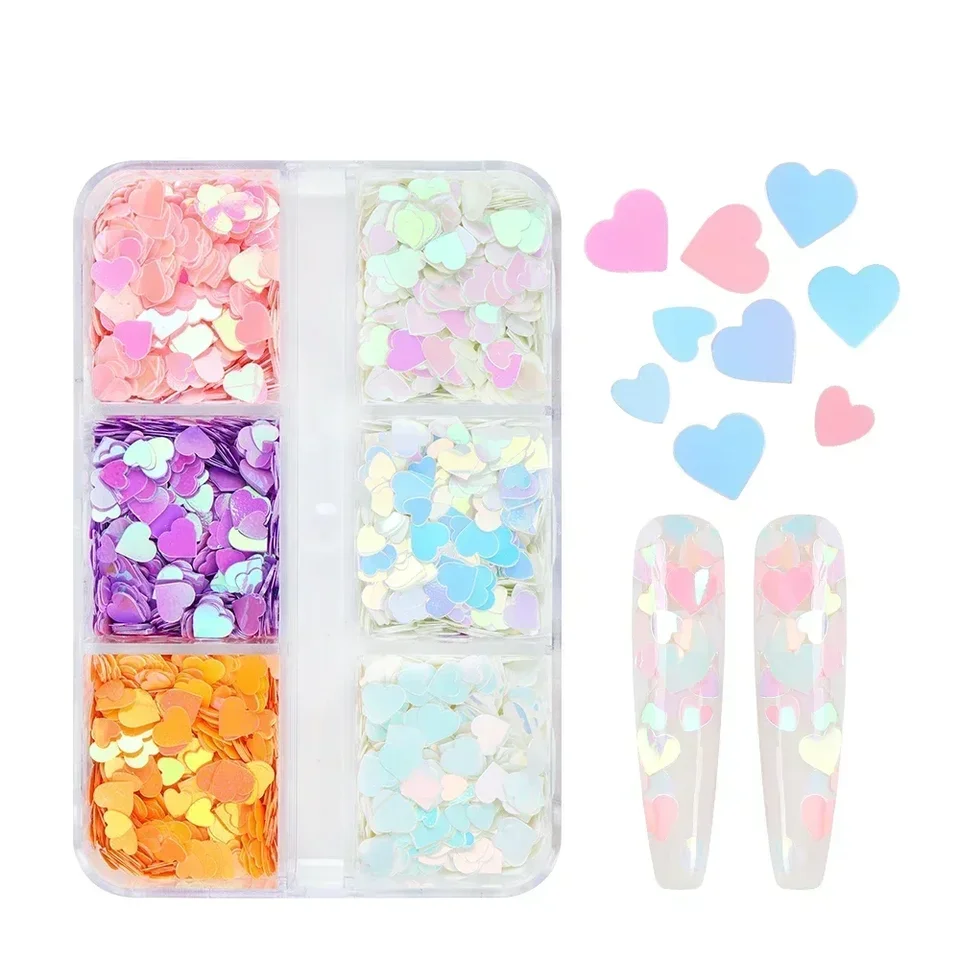 6 mriežky morská panna farebné milostné srdce nechtové flitre Valentines dekorácie DIY Design na nechty Doplnky Dodávky