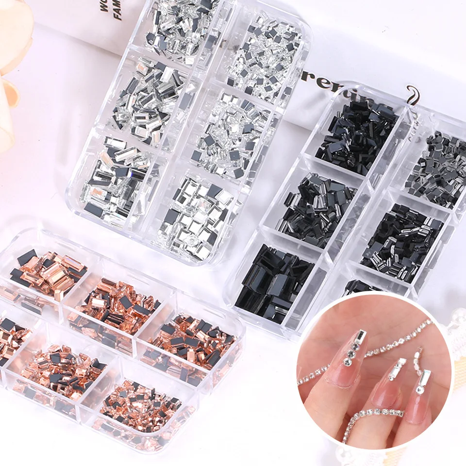 6 mriežky nechtové zrkadlo Smienky Square/obdĺžnik Mixal Sils 3D Charms Muri-Colors nechty Art Flatback Reminestone manikúrová dekorácia