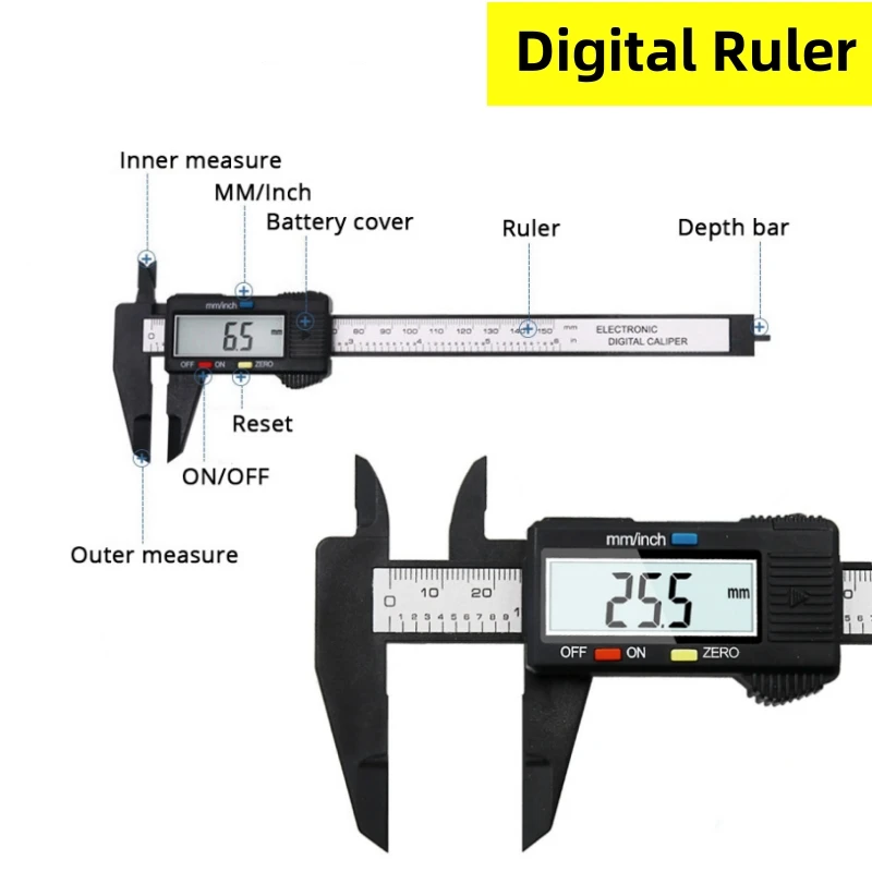 6 -palcový 150 mm digitálny vervierový strmeň plastový mikrometer z uhlíkových vlákien Hĺbka pravítka Messchieber Paquimetro