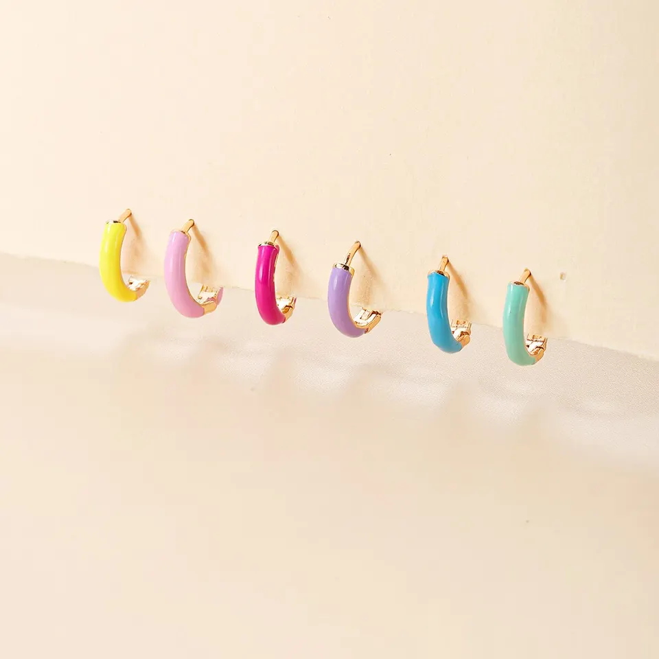 6/PC Colorful Enamels Hoop náušnice pre ženy Trendy boho piercingové uši