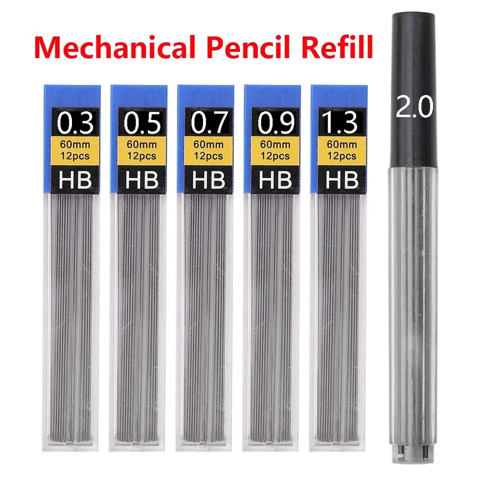 6 políčok 0,3/0,5/0,7/0,9/1,3/2,0 mm automatické náplň ceruzky Grafity Vymazať