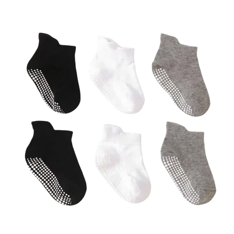 6 párov 0 až 3 roky bavlnené detské člnové ponožky pre chlapcov pre chlapcov s nízkou rezanou podlahou Kid Sock s gumovými úchopmi Štyri sezóny