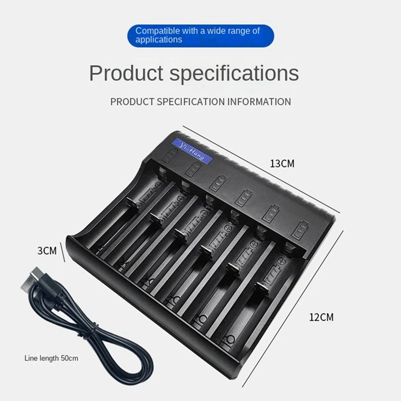 6 Slot Electric Battery Charger Smart LED Indikátor USB nabíjačka domov AA/AAA NIMH/NICD Nabíjateľná nabíjačka