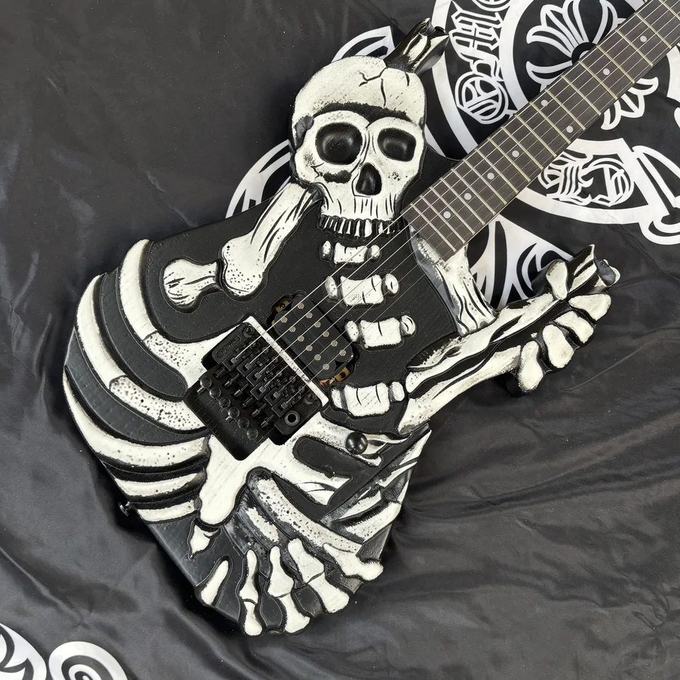 6-stringová čierna personalizovaná elektrická gitara, matná, dobrá kvalita zvuku, gitara lebky, Vianoce, darček pre darček s dovolenkami Guitarra