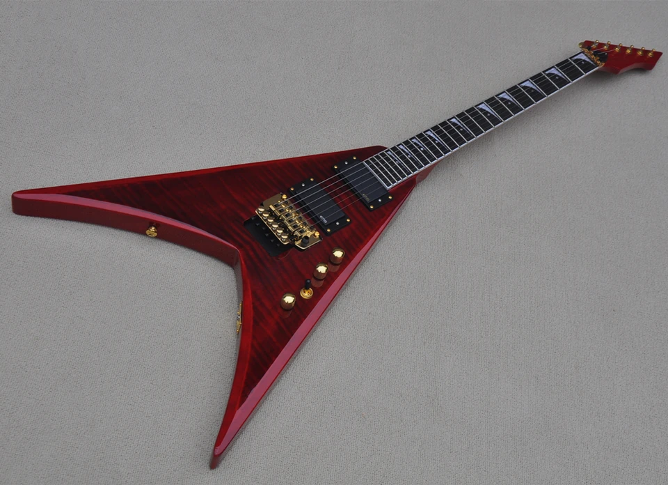 6 Strukových elektrických gitár Vysoko kvalitné zvyky so zlatým mostom tremolo, červené telo, ponúkajte prispôsobenie