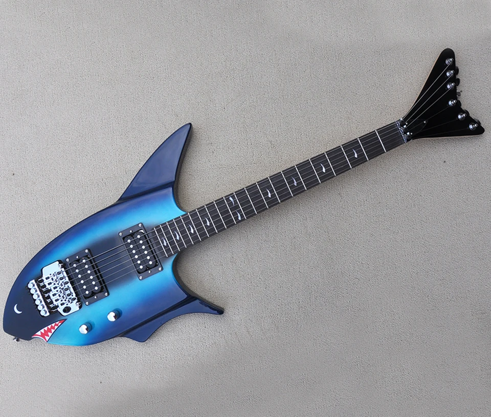 6 strunových modrých žralokov Shap Electric Guitar s Treomolo Bar, Humbuckers Pickups, Rosewood Fretboard