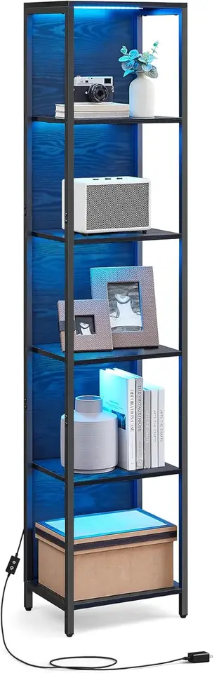 6-stupňová knižnica LED, zobrazovacia polica s stmievateľnými svetlami, LED knižnica s oceľovým rámom, 11,9 x 15,7 x 70,3 palca, pre obývaciu izbu