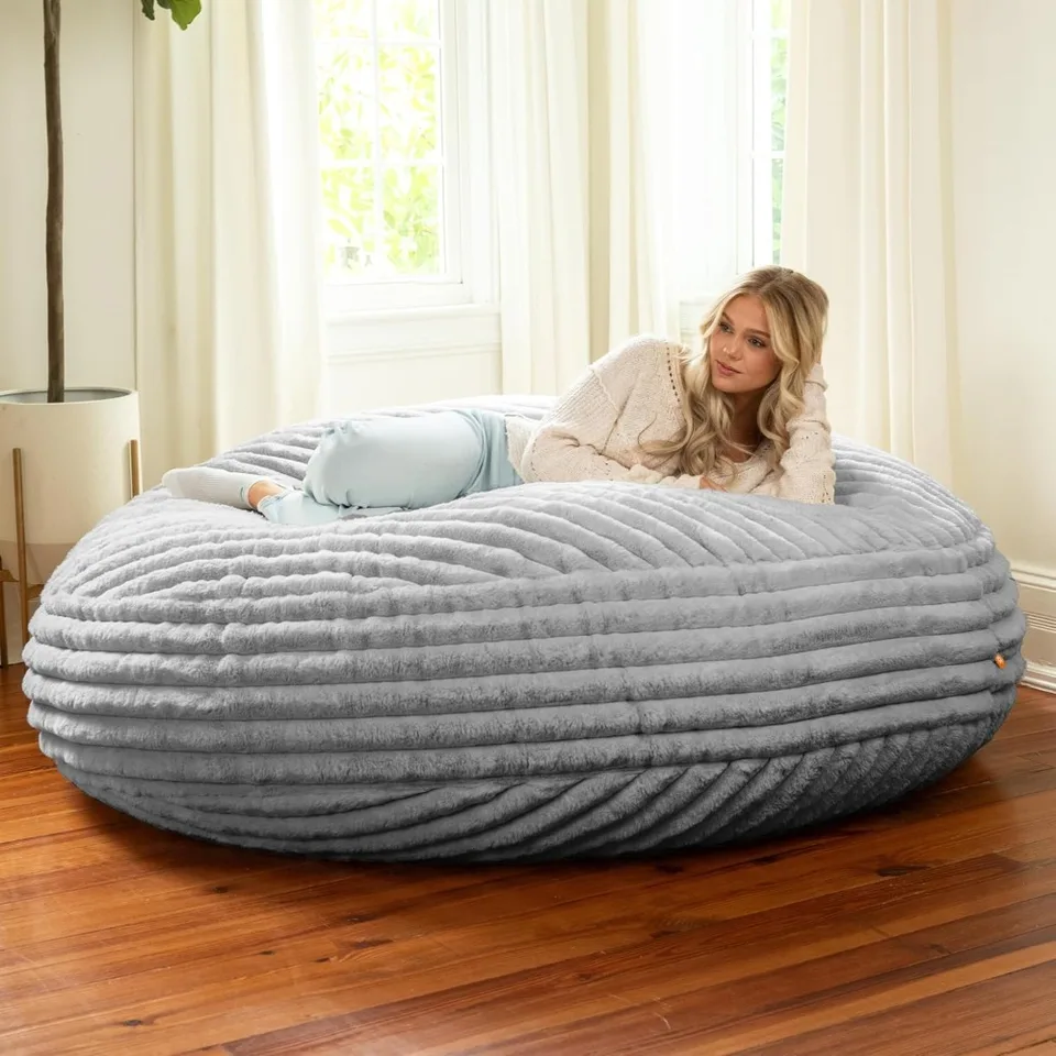 6 stôp Cocoon - veľká stolička v taške pre fazule pre dospelých, prémiová luxusná faux srsť - Mondo Gray, 72 