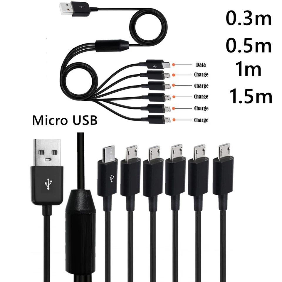 6 v 1 Micro USB Splitter Cable USB USB Muž do 2 3 4 6 Micro USB Mužské dáta synchronizované kábel rýchly nabíjanie pre tablet telefónu