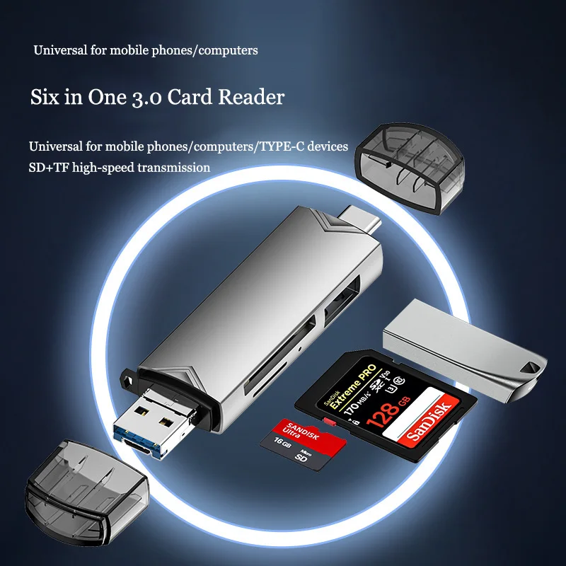 6 v 1 OTG Čítačka kariet typu C USB 3.0 Micro SD Mini Adapter TF USB Flash Drive Prevodník Mobile Phone