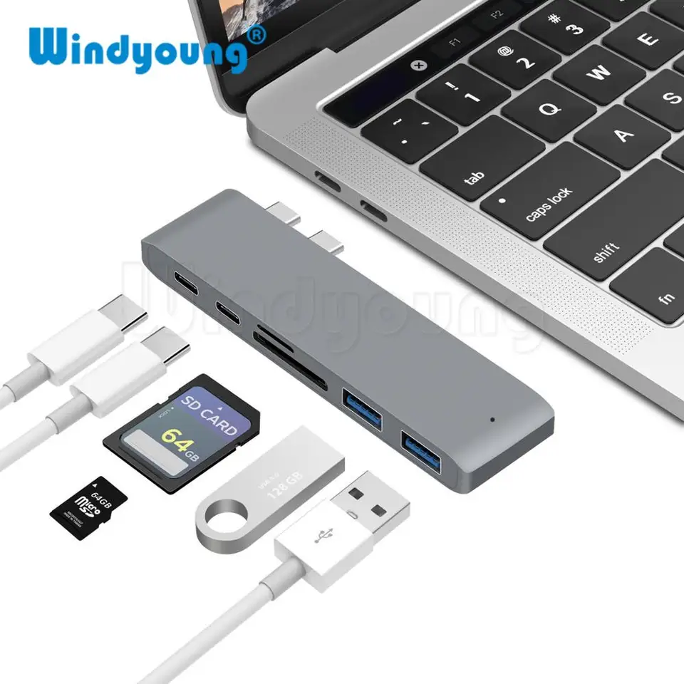 6 v 1 USB C Hub USB Typ C Hub Adapter pre MacBook Pro/Air M1 M2 2021 2020 2019 2018 Thunderbolt 3 PD USB 3.0 SD TF Card Reader