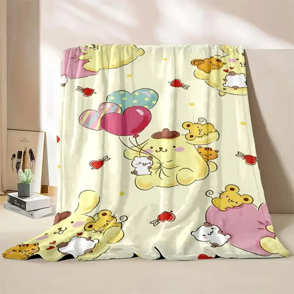 6 veľkostí Sanrio Pompom Purin Cartoon Flanel prikrývky anime mäkké nachúšané plyšové prikrývku pohovka v kancelárii Hodia piknikové plážové uterák