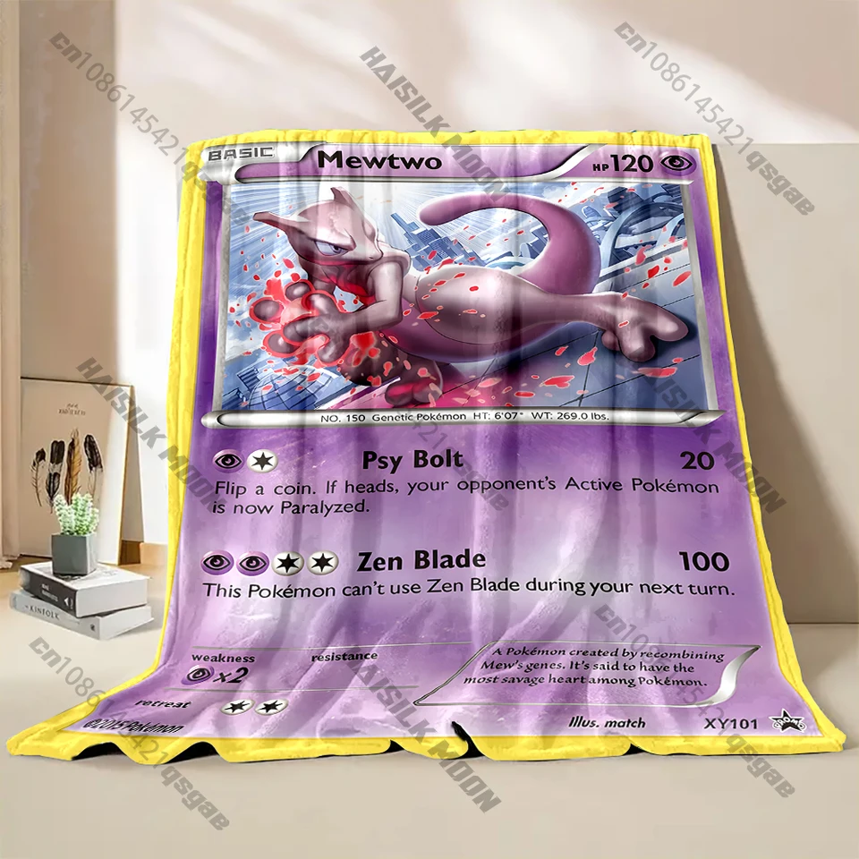 6 veľkostí Teplý mäkký pokémon mewtwo karta Vlastné prikrývky Fluffy Deti a dospelí Sofa plyšová posteľná posteľná prikrývka Hote pre pohovku