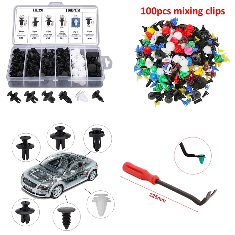 6 veľkosť 100ks Univerzálny zmiešaný automatický pripevňovač automobilový nárazník Clips Body Push Drheer Pin Pin Nivet Dverne Trim Panel Panel Kit