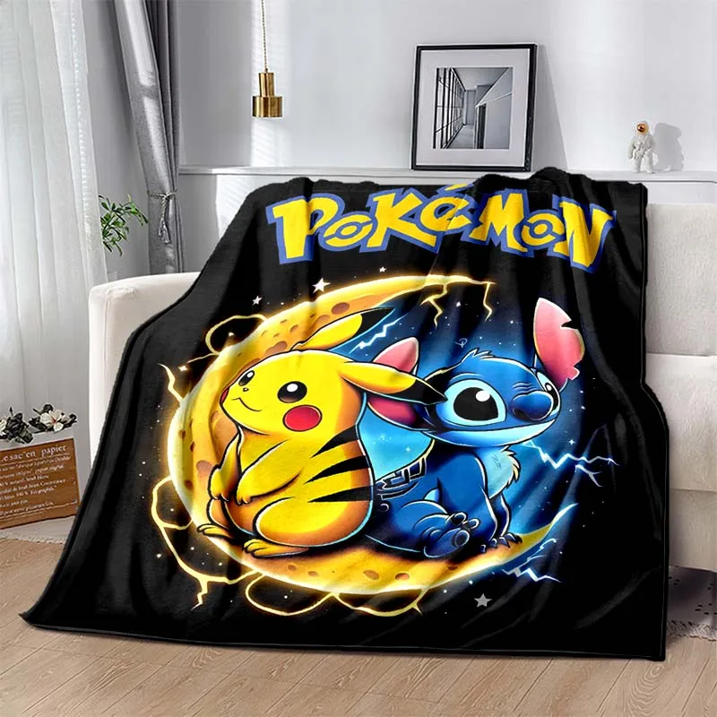 6 Veľkosť teplého mäkkého Pokémon Stitch Pikachu Print Drahere Deti a dospelí s pohovkou plyšový bedspread hodí prikrývku pre pohovku
