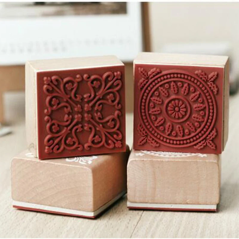 6 vzorov vintage štvorcový kvetinový kvet drevená gumová pečiatka pre scrapbooking kartu Výroba dekoratívnych remeselných remese
