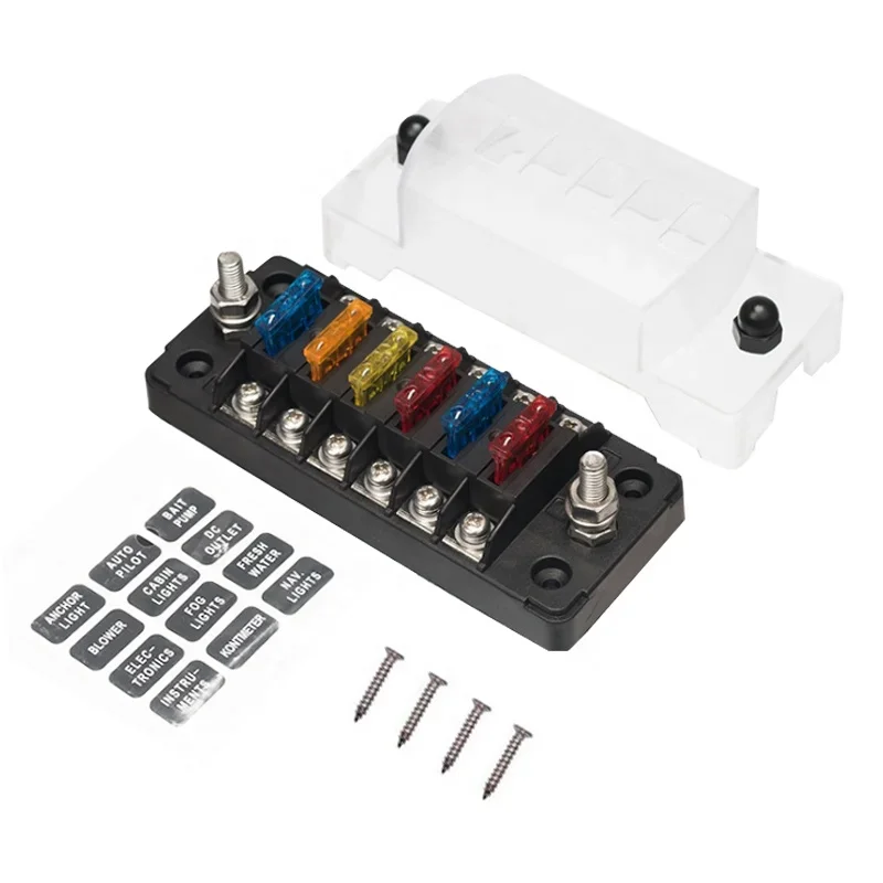 6 -Way Fuse Block Blade ATO ATC Poistková skrinka s negatívnym autobusom pre 12 V 24 V Automobilový automobil s nákladným autom Marine RV