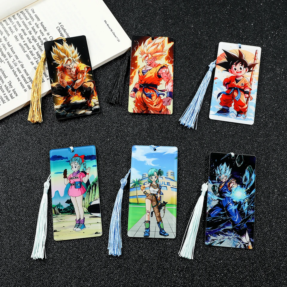 6 štýlov Anime Dragon Ball Bookmark Marker Saiyan Warrior Acryl Bookmark Darček pre manga fanúšikovú knihu Fan Lacker