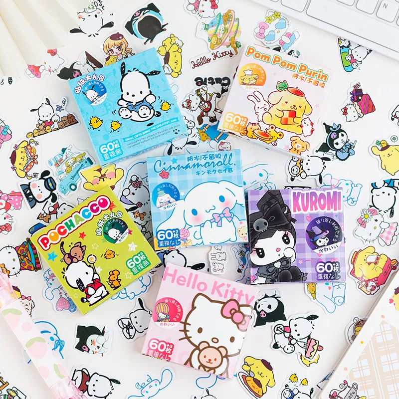 60+3KS Sanrio Hello Kitty Kuromi Cinnamoroll Pochacco Stumpery For Kids Dievčatá DIY Phone Diary Cuil Cartoon Anime Sticker