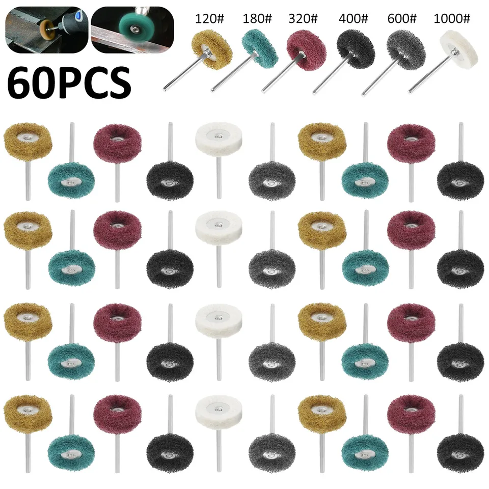 60/40ks Mini vŕtačka Brusive Brush Nylon Buffing Leštiace koleso s 3 mm driem