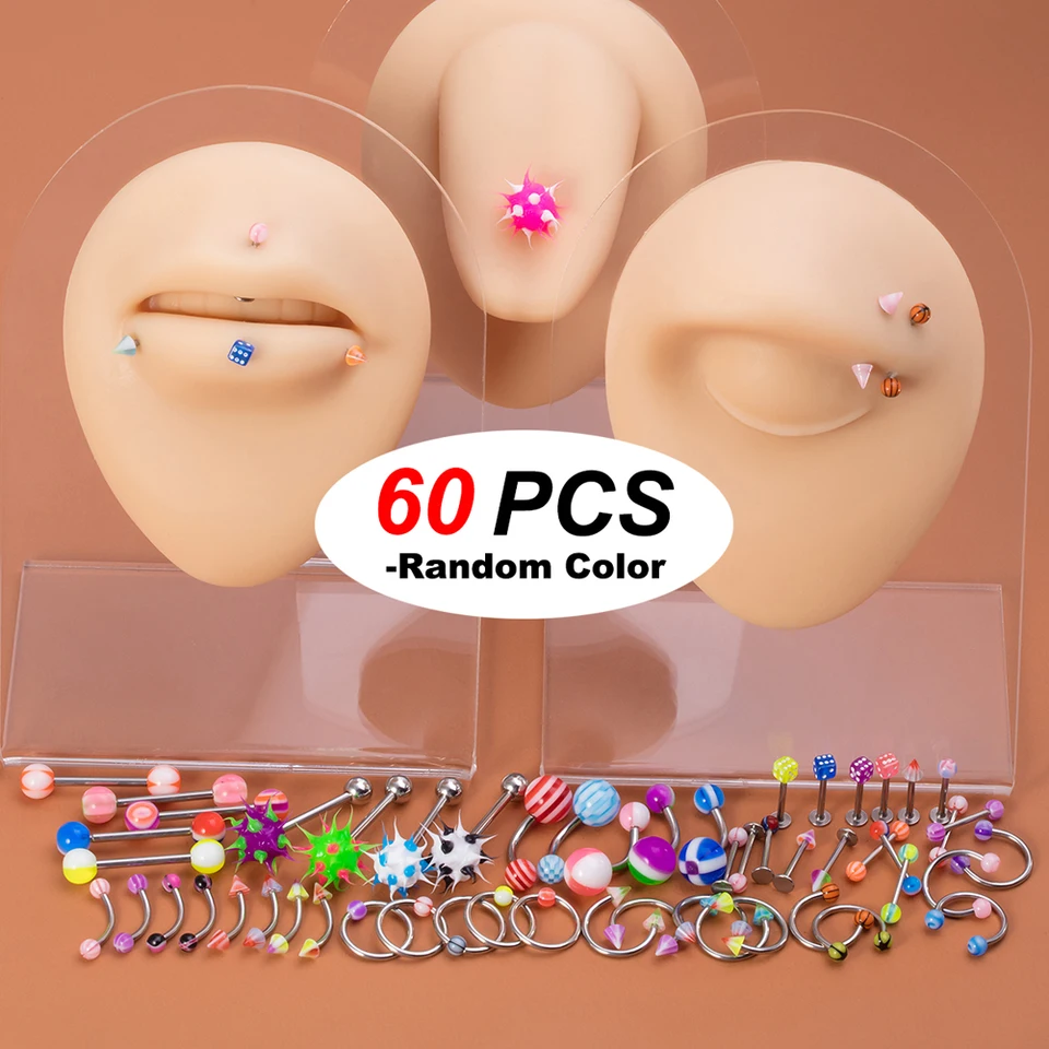 60/88/110ks zmiešaný štýl tela pierc šperky akrylové guľôčkové obočie pupok brucho pery na pierku piercing prsteň labret