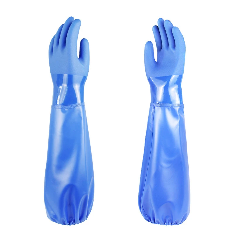 60 cm chemické rukavice PVC, hrubé gumové pracovné rukavice s bavlnenou podšívkou, vysokou dĺžkou, kyselinou, alkali a olejom, nekĺzanie, рабочие