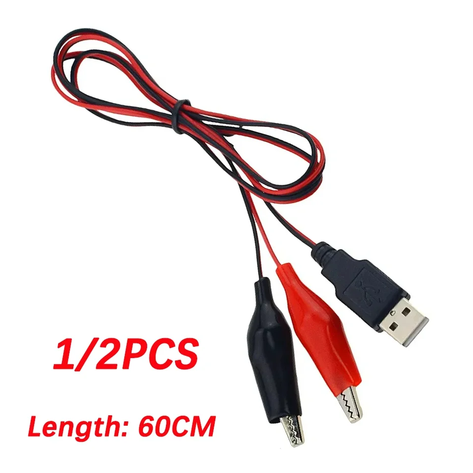 60 cm krokodílové testovacie sponky svorky na USB samec samostatného konektora Kábel Krokodíl Elektrická spona napájací napájací napájací adaptér drôtu