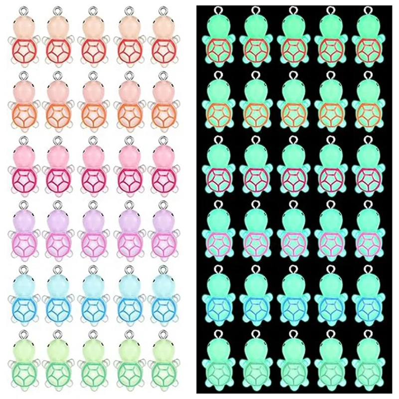 60 -kusové mini korytnaté kúzla žiaria v príveskoch Tmavej živice korytnačky Luminous korytnačka more viská zvierat Charms 6 farieb