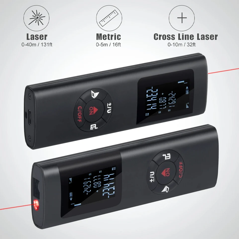 60 m/40 m inteligentný laserový meter vzdialenosť merací infračervený diaľkomer USB nabíjateľný prenosný prenosný vreckový laserový rozsah náradia Nástroje