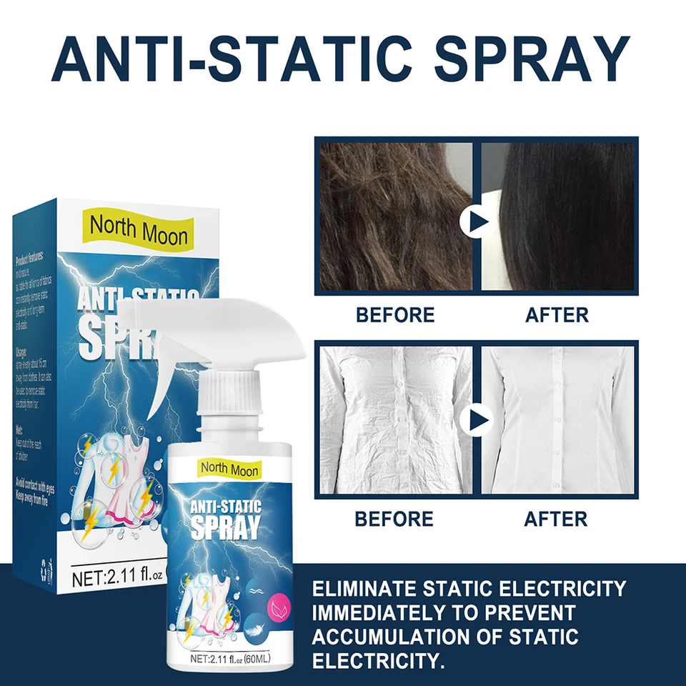 60 ml Spray Spray Spray Odstráňte statický odev sprej domáci antistatický sprej statického odstraňovača Spreje Dodávky odevov