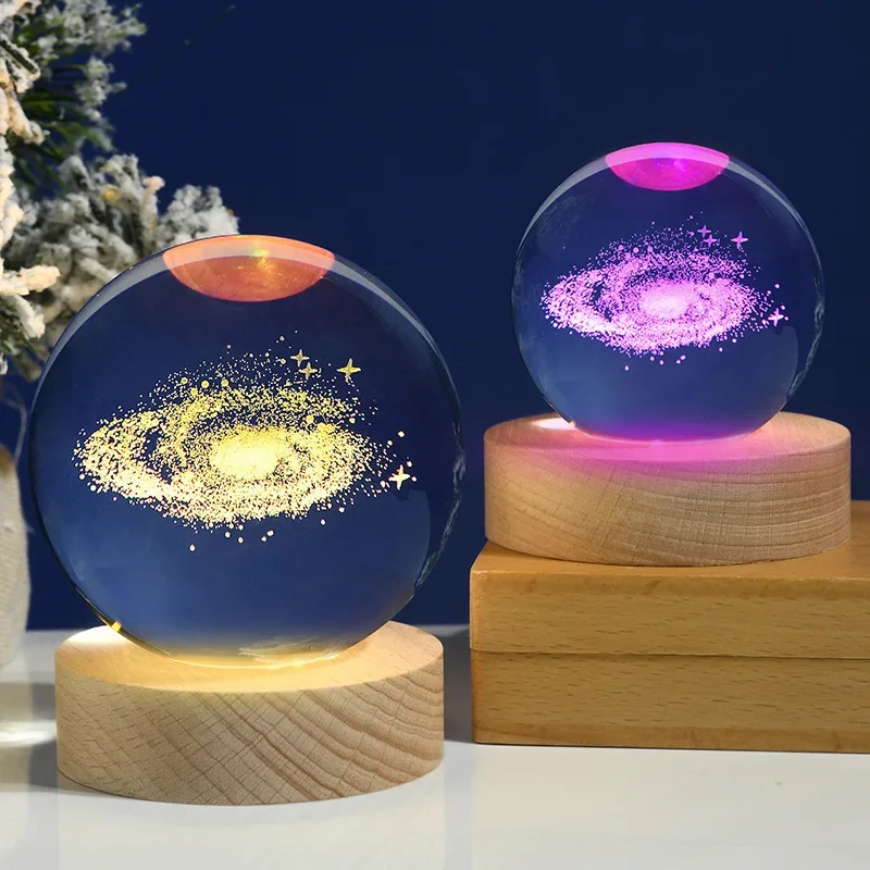 60 mm 3D Crystal Moon Ball Night Light Glass Sphere Snow Globe Rytiny Solar System Galaxy Moon Home Decor Darček