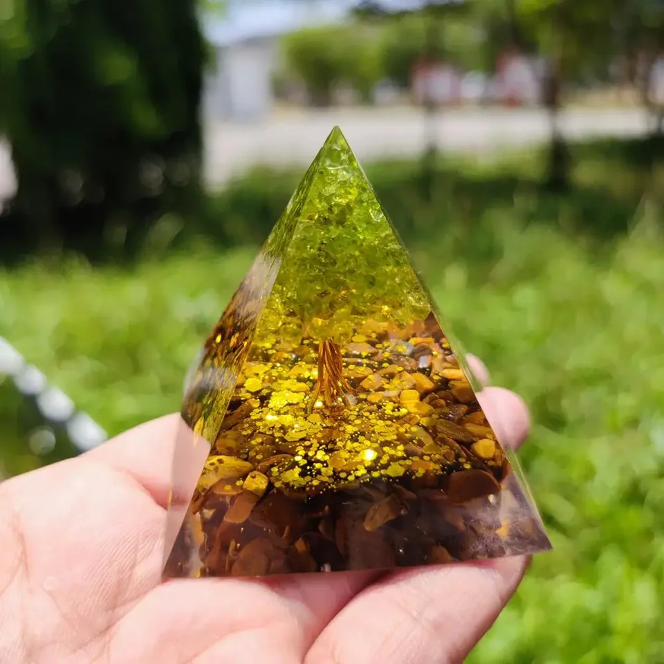 60 mm strom života Orgone Pyramíd Peridot tiger očný kameň akumulátor Orgonitovej čakry