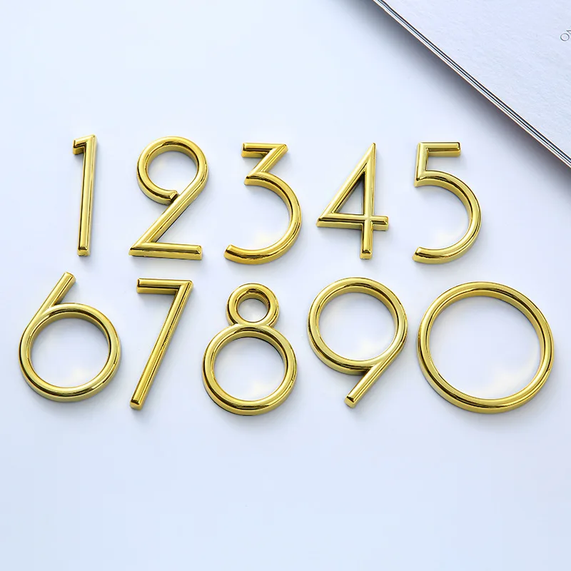 60 mm vlastné lepidlo Veľké moderné číslo dverí pre exteriérový dom apartmán Plaque Mailbox Adresa číslice nálepka Sign Gold