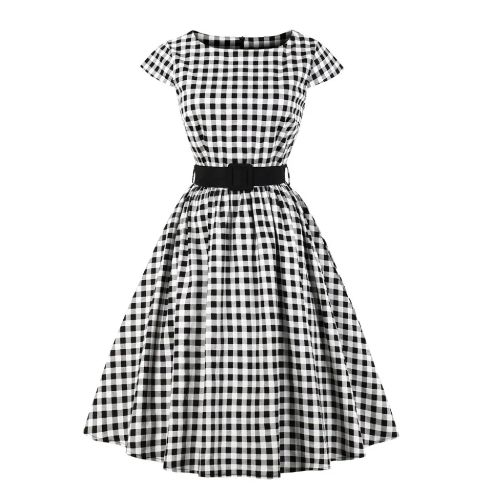 60. storočia vintage Plaid Chayses Dámske letné šaty 2024 Rockabilly Audrey Hepburn tunickú rúžku Femme Casual Vestidos Dámske oblečenie