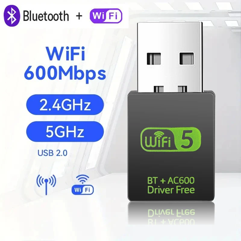 600 Mbps adaptér USB Adaptér bezdrôtová sieťová karta Bluetooth 4.2 WiFi 5 USB Dongle 2.4g/5G Dual Band WiFi Wi -Fi prijímač pre PC Windows Windows