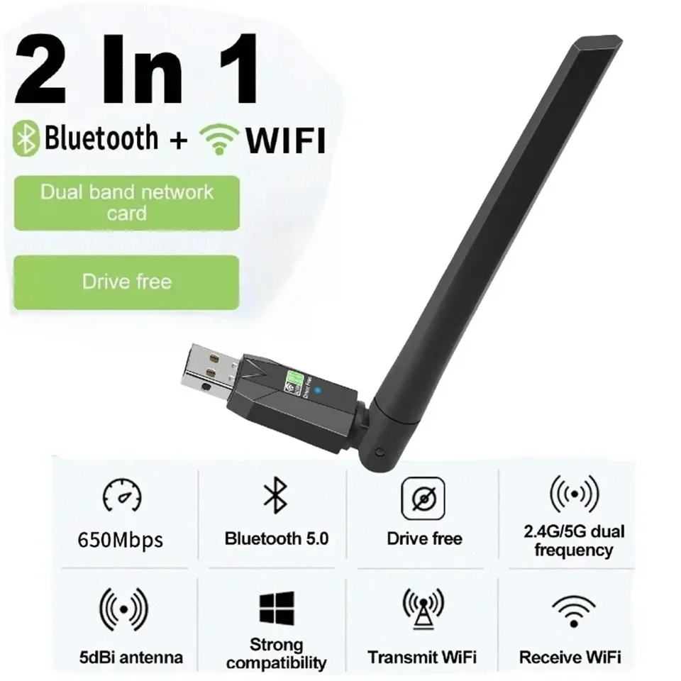 600 Mbps USB WiFi Bluetooth 5.0 Adaptér 2.4g 5GHz Wi-Fi anténa Dual Band 802.11ac Mini Wireless Computer Card prijímač
