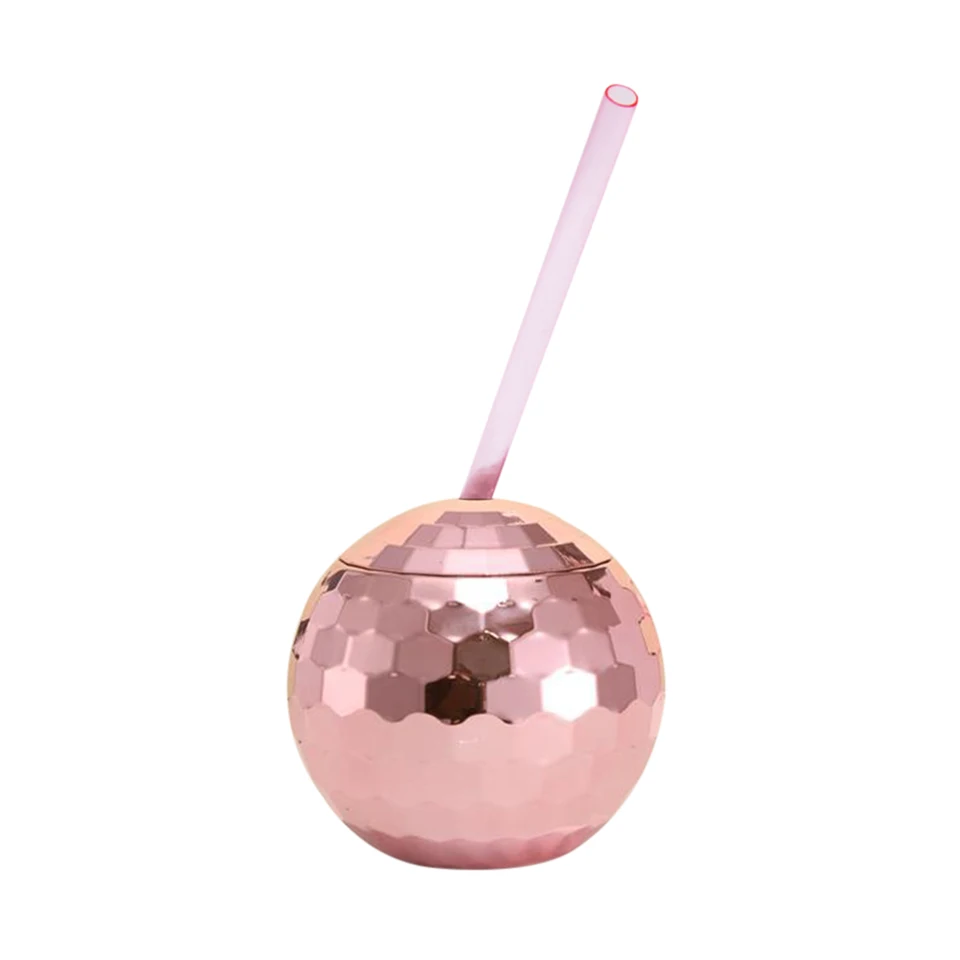 600 ml loptičiek v tvare Sippy Cup Glittering Straw Cup Kreatívne disco nápojové šálky Unikátny sférický vodný pohár pre nápojové víno