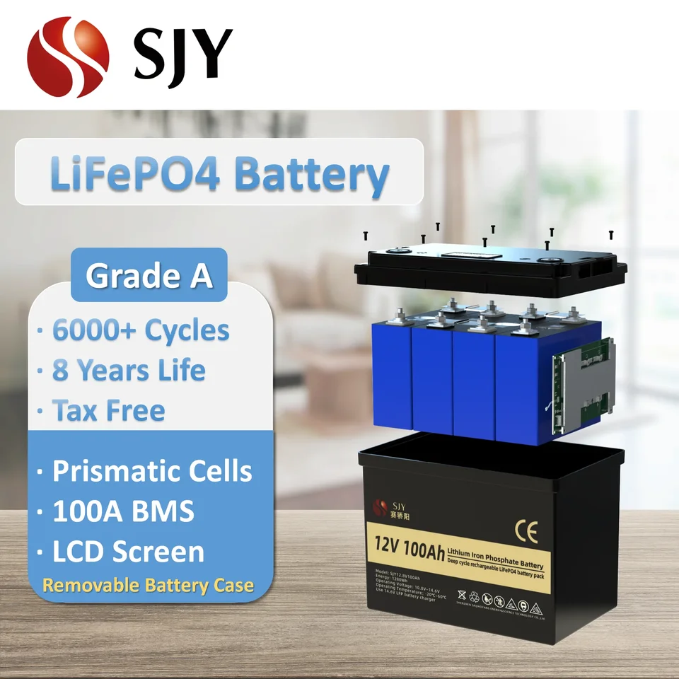 6000 cyklov Nový stupeň A LIFEPO4 12V 100AH ​​LITHIUNA BATKE BATÍVNA S LCD pre RV RICKSHAW SOLOR SOLASTER