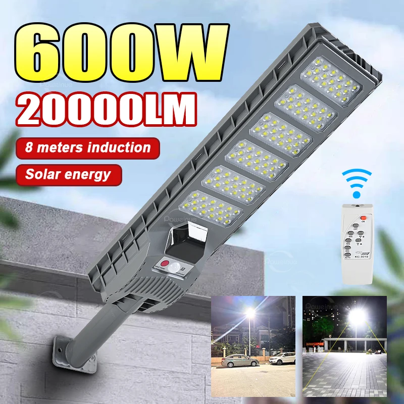 600W 20000lm Super výkonné LED solárne svetlá vonkajšieho pohybu Solárna lampa diaľkové ovládacie prvky záhradná ulica Courtyard nástenné žiarovky