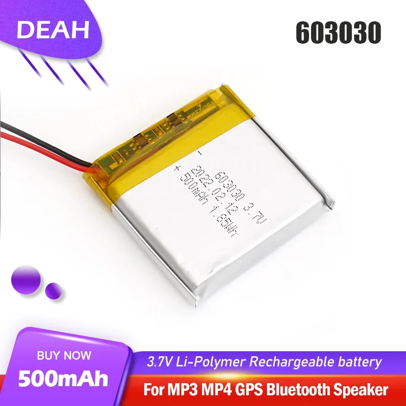 603030 3,7V 500 mAh lítium polyméru Nabíjateľná batéria pre mp3 mp4 hračky DVD inteligentné hodinky GPS lokalizátor Bluetooth reproduktor LED svetlá LED