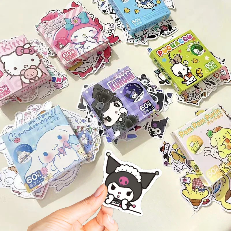 60ks Sanrio Hello Kitty Kuromi Cinnamoroll Sticker pre notebook telefón Denník roztomilý karikatúra nepremokavá anime nálepka príslušenstva hračky