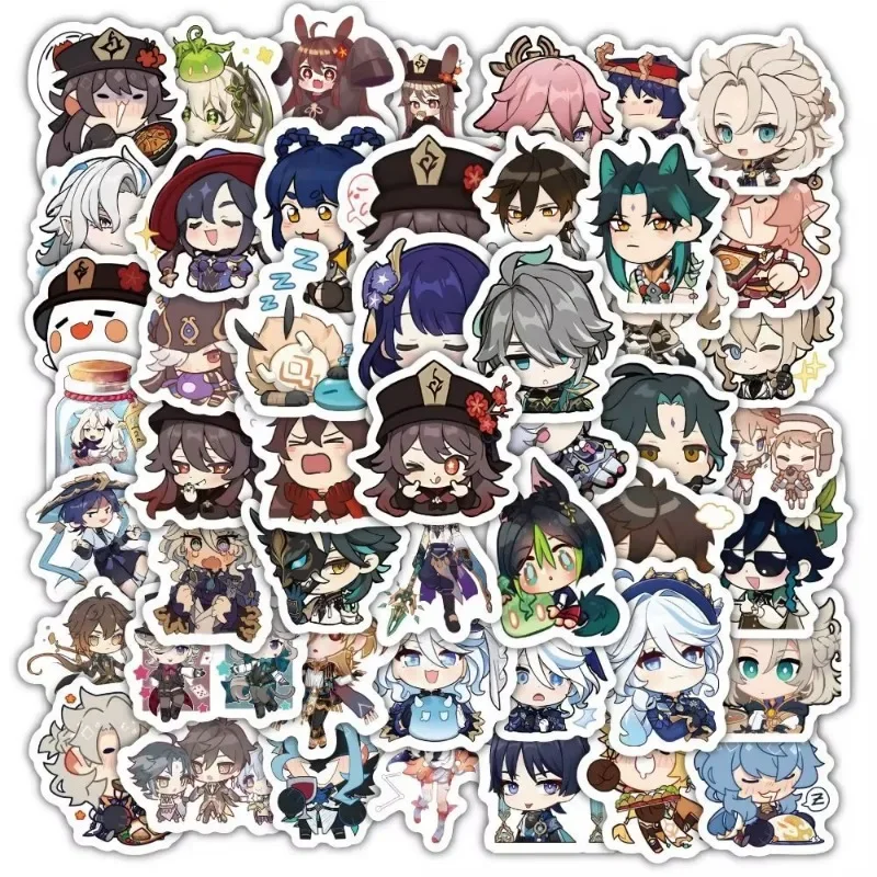 60ks/set Games Yuan Shen Graffiti Stickers DIY Telefón nepremokavá dekorácia Karikatúra figúrky Morax Yae Miko Fanúšikovia zbierky darčeky
