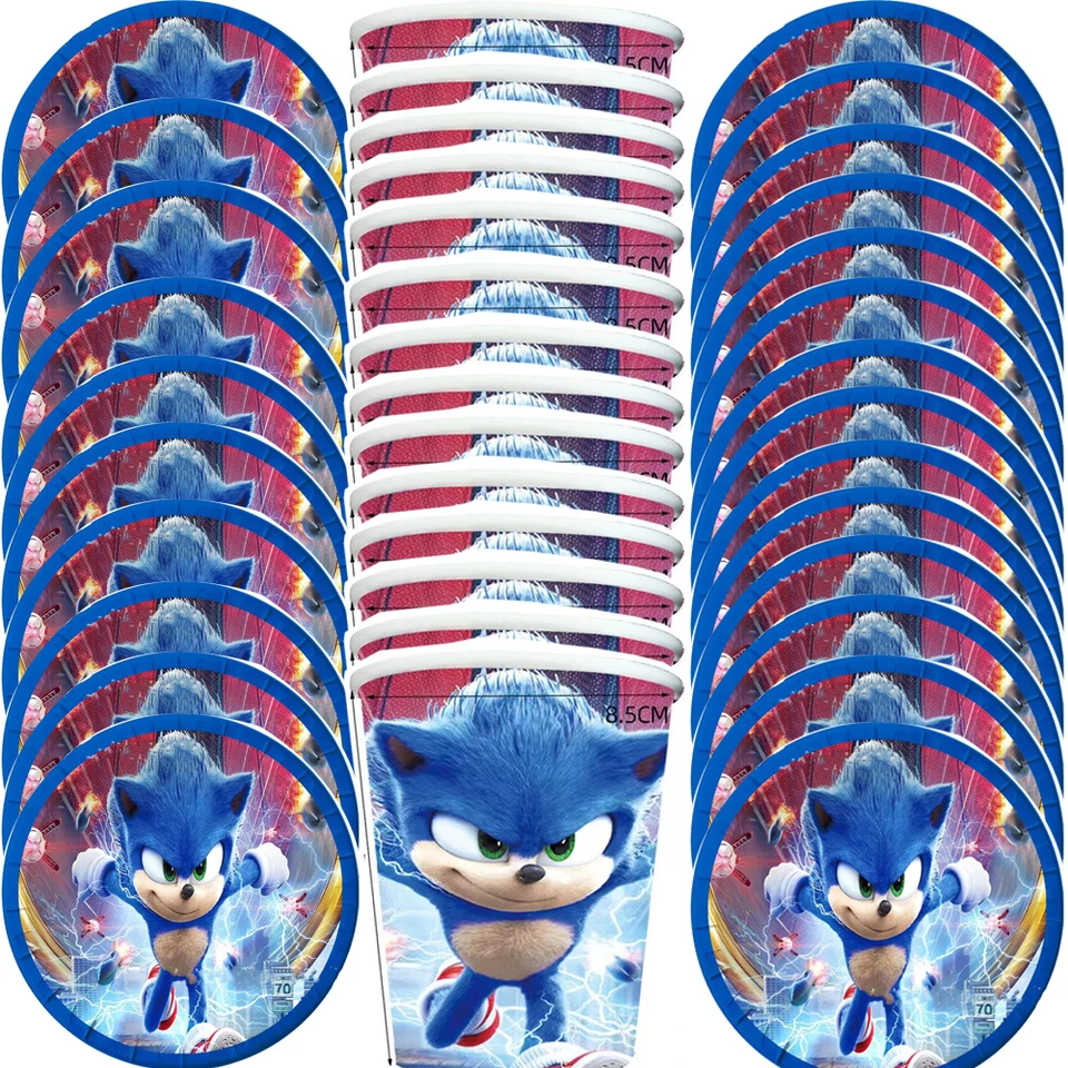 60ks Sonic Advance téma Boys Kids laskavostné poháre Platy Plates Happy Birthday Party Set Dočet set dekorácie podujatia Dodávky