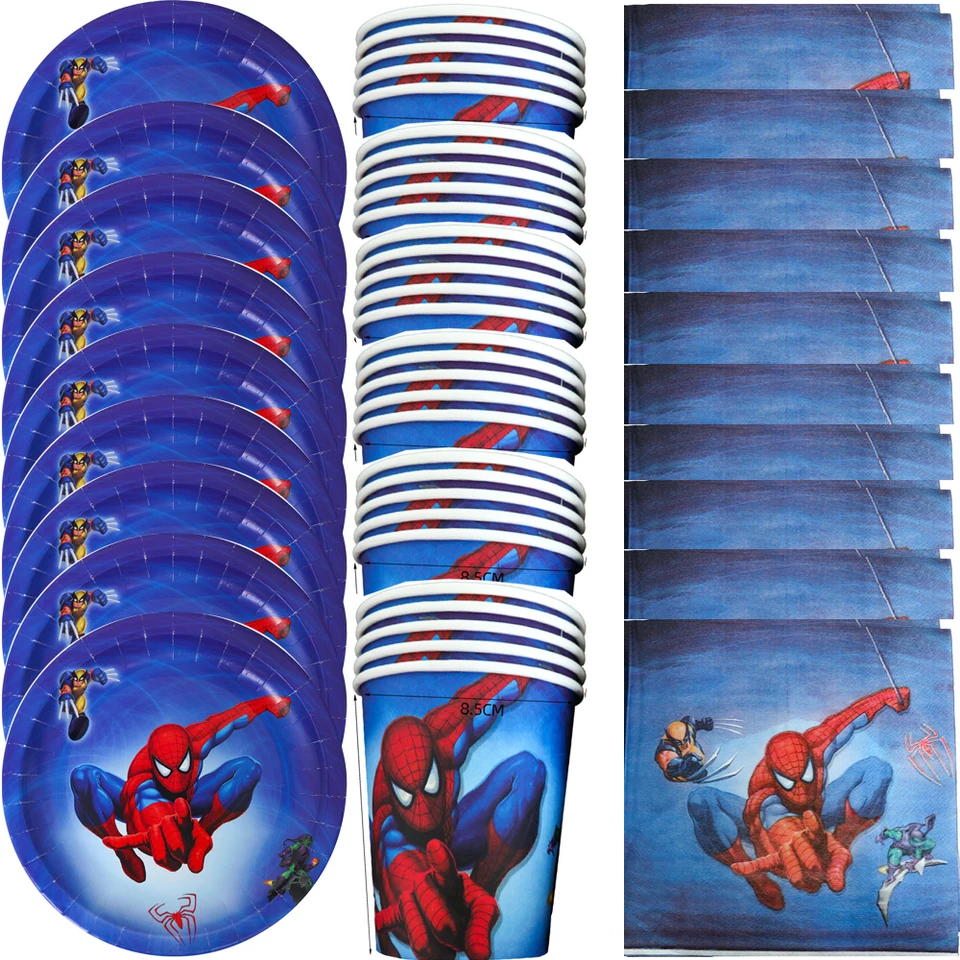 60ks/šarža Spider-Man téma Boys Kids Favors Cups Cups Plates Strupy Happy Birthday Party Set Detode Set Dekorácie Udalosti Dodávky