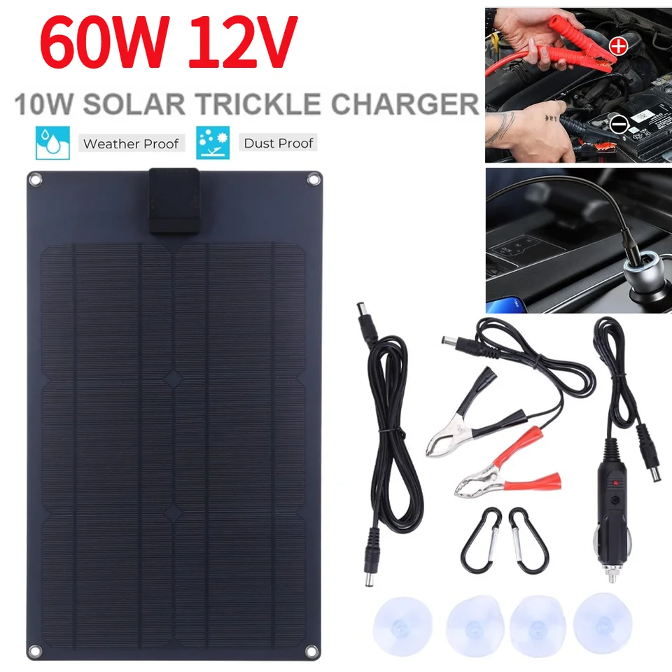 60W 12V solárne panelové nabíjačka na nabíjačku Vodotesná solárna nabíjačka prenosná nabíjačka s batériou Monocrystalline solárny