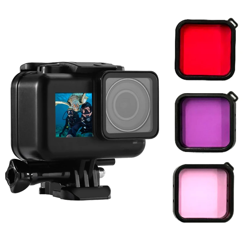 61 m nepremokavá puzdro potápanie puzdro Ochranná škrupina + 3 farby filtra objektívu pre akčnú kameru DJI Osmo Action Camera Dji Osmo Action Camera