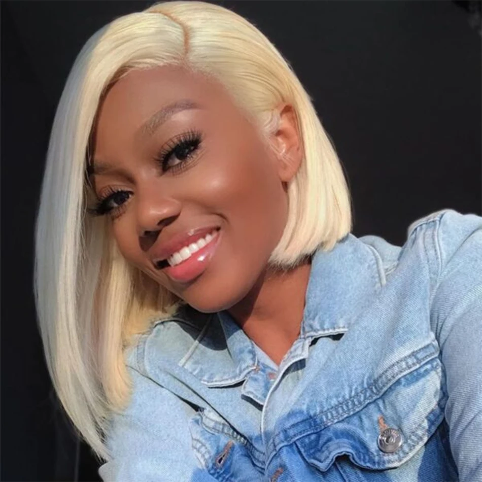 613 Blonde rovná bobová parochňa 12A Parochňa ľudských vlasov Transparentné čipky čelné parochne 13x4 Brazílske parochne vopred pre vytrhnuté pre čierne ženy