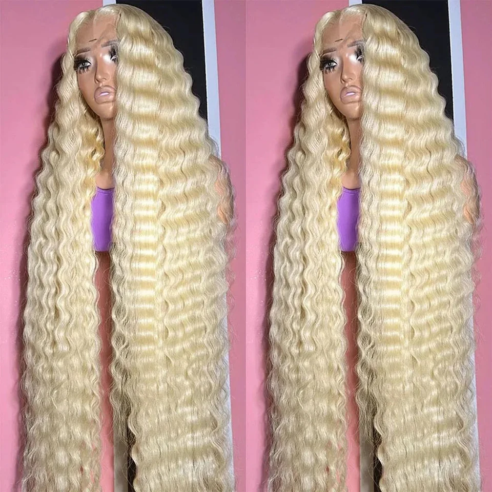 613 Honey Blonde 13x6 HD Lace čelná parochňa ľudské vlasy kučeravé 40 palcov hlbokú vlnu Brazílska sfarbená sfarbená 15x4 čipky predné parochne pre ženy