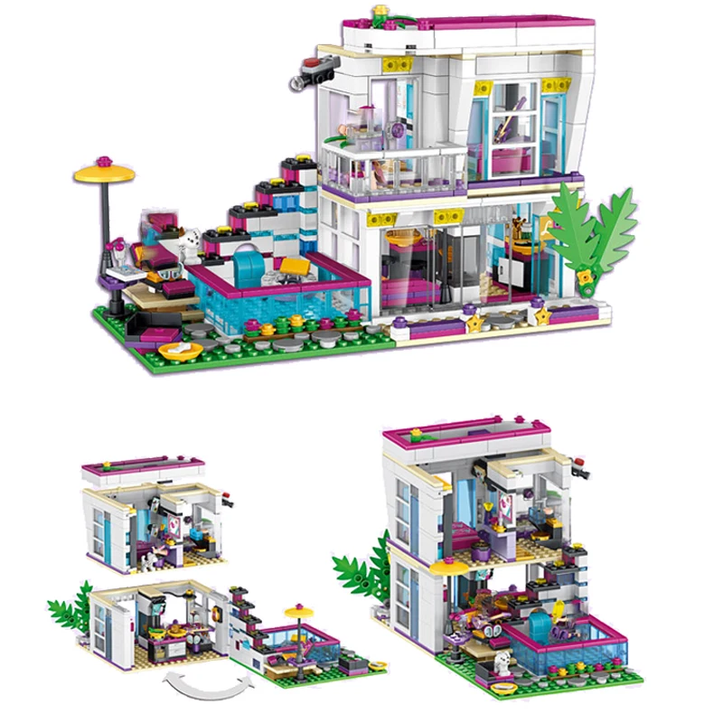 619ks priateľov Livi's Pop Super Star House zmiešané 10498 Model Building Blocks Blocks Brick Kompatibilné pre deti súpravy darček k narodeninám