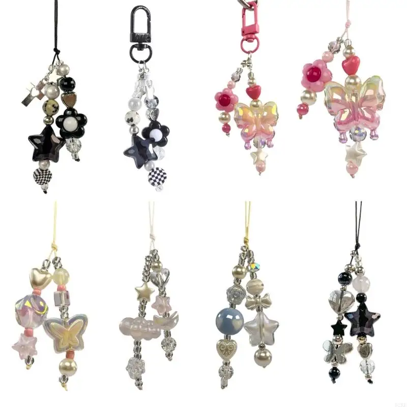 62ke Y2K Star Flower Telefón retiazka korálkové kúzlo Kľúčenka Telefón na šnúrku remienok Bag batoh Ornament Acryl Keyring Jewelry Gift